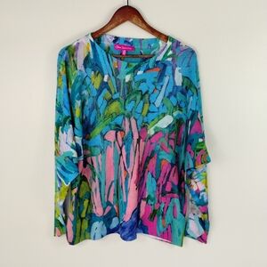 CLAIRE DESJARDINS Womens M Abstract Art to Wear Tunic Watercolor Multicolor Top